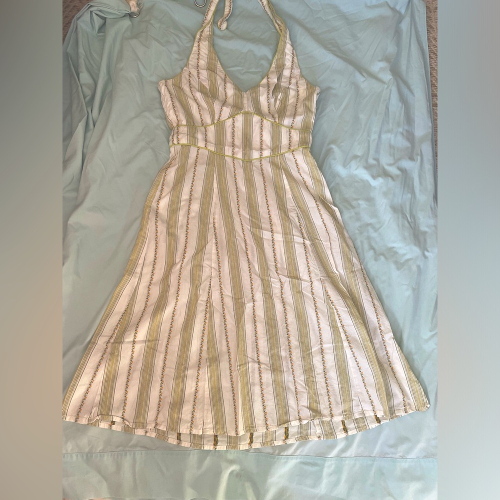 Sleeveless Striped Midi Dress in Olive & White